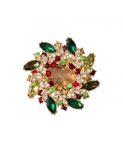 Kim Seybert Gem Wreath Napkin Rings In Red, Green, & Gold, Set Of 4 In A Gift Box