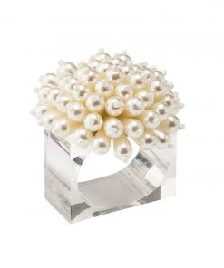 Kim Seybert Zinnia Napkin Ring In Pearl, Set Of 4