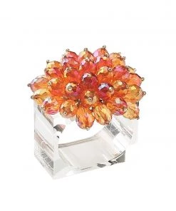 Kim Seybert Zinnia Napkin Ring In Pink & Orange, Set Of 4 Napkin Rings