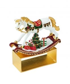 Kim Seybert Rocking Horse Napkin Ring In White & Multi, Set Of 4 In A Gift Box