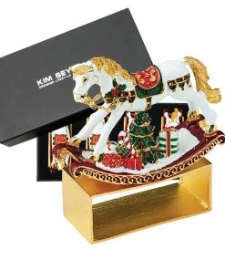 Kim Seybert Rocking Horse Napkin Ring In White & Multi, Set Of 4 In A Gift Box