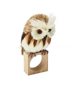 Kim Seybert Hoot Napkin Ring In Natural & Brown, Set Of 4 Napkin Rings