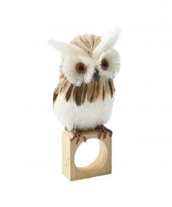 Kim Seybert Hoot Napkin Ring In Natural & Brown, Set Of 4 Napkin Rings