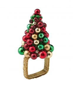 Kim Seybert Napkin Rings Xmas Baubles Napkin Ring In Red & Green & Gold, Set Of 4