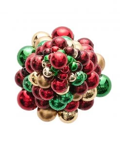 Kim Seybert Napkin Rings Xmas Baubles Napkin Ring In Red & Green & Gold, Set Of 4