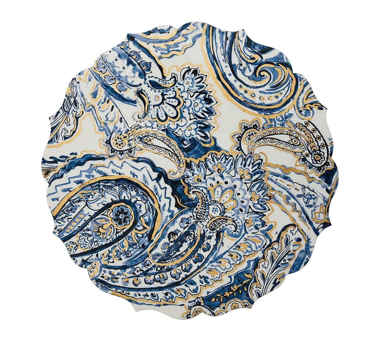 Kim Seybert Paisley Placemat In White, Navy & Gold, Set Of 4 Placemats