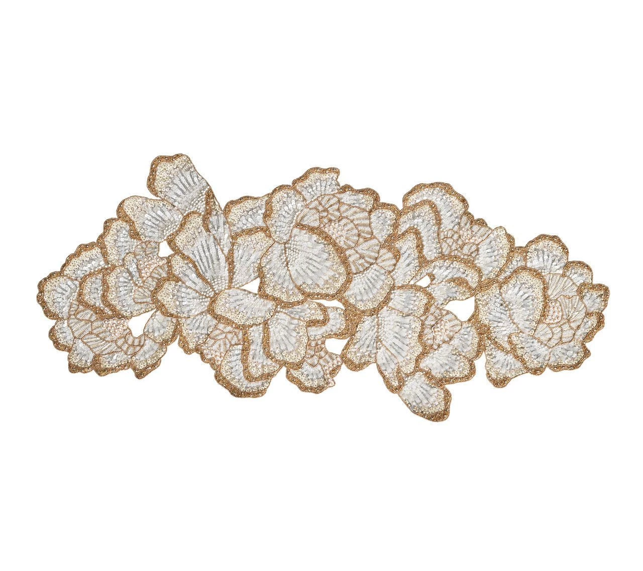 Kim Seybert Table Runners Botanica Table Runner In White, Gold, & Silver