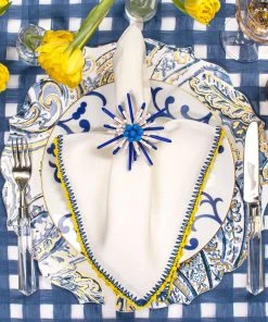 Kim Seybert Paisley Placemat In White, Navy & Gold, Set Of 4 Placemats