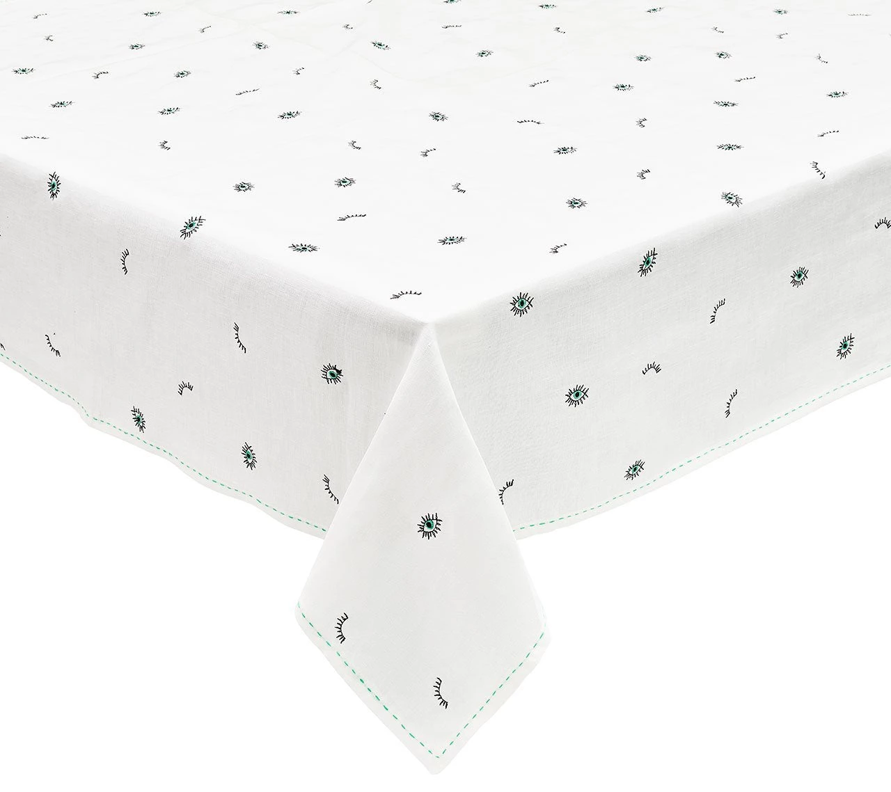 Kim Seybert Bohemia Tablecloth In White & Seafoam Tablecloths