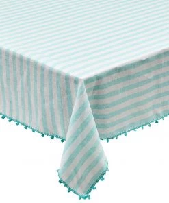 Kim Seybert Linea Tablecloth In White & Seafoam Tablecloths