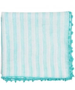 Kim Seybert Linea Tablecloth In White & Seafoam Tablecloths