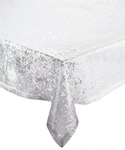 Kim Seybert Metafoil Tablecloth In White & Silver