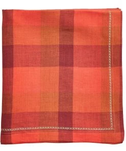 Kim Seybert Tartan Tablecloth In Cranberry & Orange