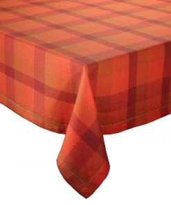 Kim Seybert Tartan Tablecloth In Cranberry & Orange