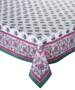 Kim Seybert Tablecloths Zinnia Tablecloth In White & Red & Green