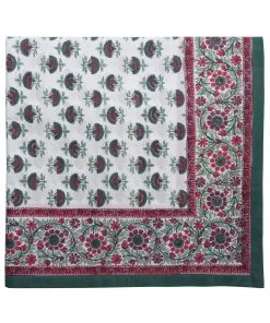 Kim Seybert Tablecloths Zinnia Tablecloth In White & Red & Green