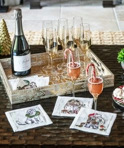 Kim Seybert Xmas Pack Cocktail Napkins In White & Multi, Set Of 6 In A Gift Box