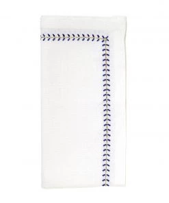 Kim Seybert Napkins Herringbone Napkin In White, Cobalt & Metallic, Set Of 4