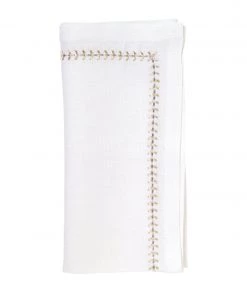 Kim Seybert Herringbone Napkin In White, Gold & Silver, Set Of 4 Napkins