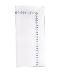 Kim Seybert Herringbone Napkin In White, Seafoam & Gold, Set Of 4 Napkins