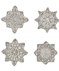 Kim Seybert Snowflake Drink Coasters In Crystal & Sliver, Set Of 4 In A Gift Bag Dinnerware/Barware