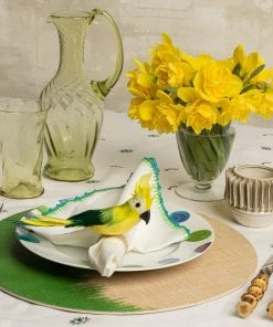 Kim Seybert Bohemia Tablecloth In White & Seafoam Tablecloths
