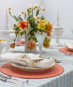 Kim Seybert Linea Tablecloth In White & Seafoam Tablecloths