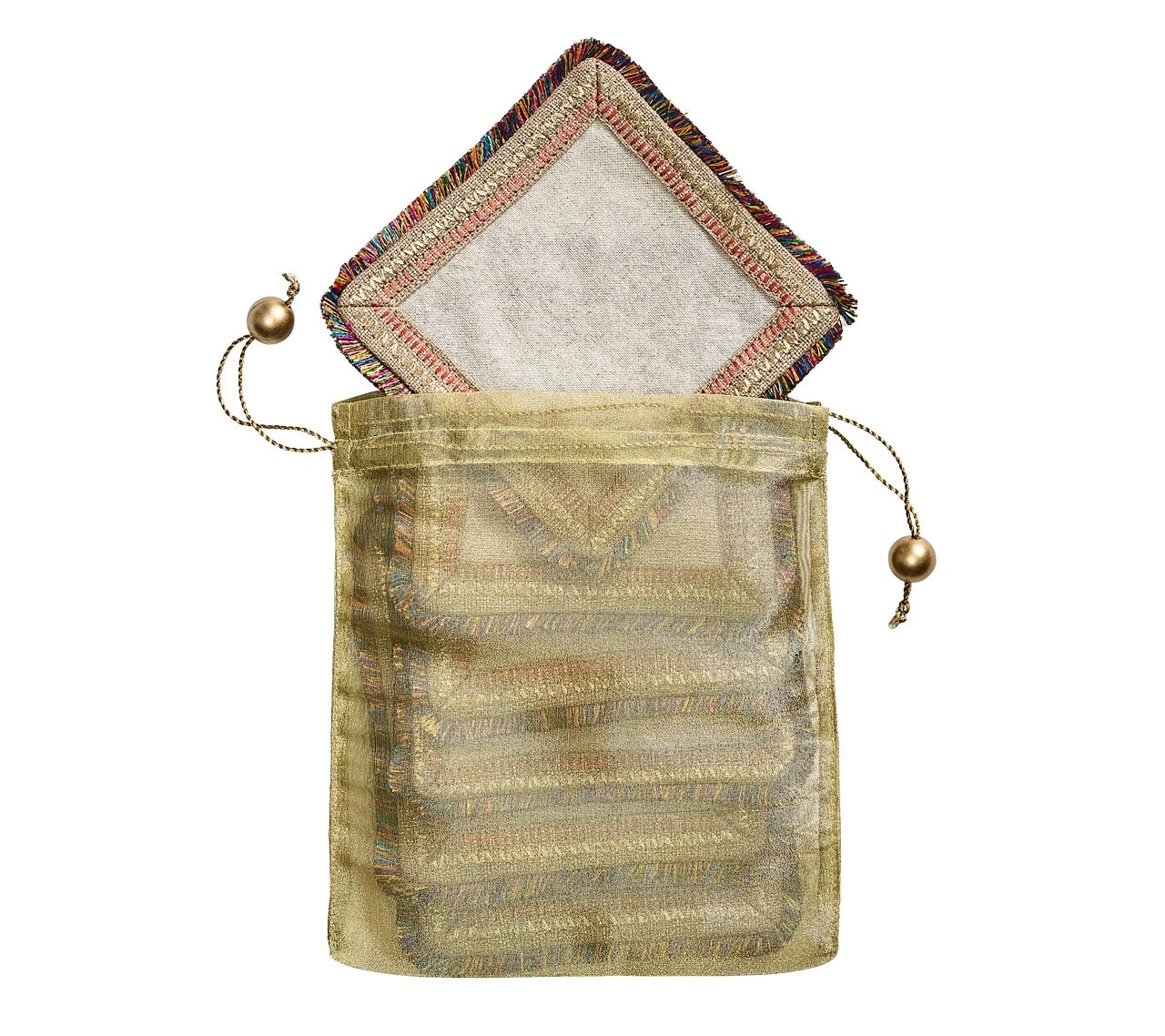 Kim Seybert Spectrum Linen Cocktail Napkins In Natural & Multi , Set Of 6 In A Gift Bag