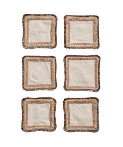 Kim Seybert Spectrum Linen Cocktail Napkins In Natural & Multi , Set Of 6 In A Gift Bag