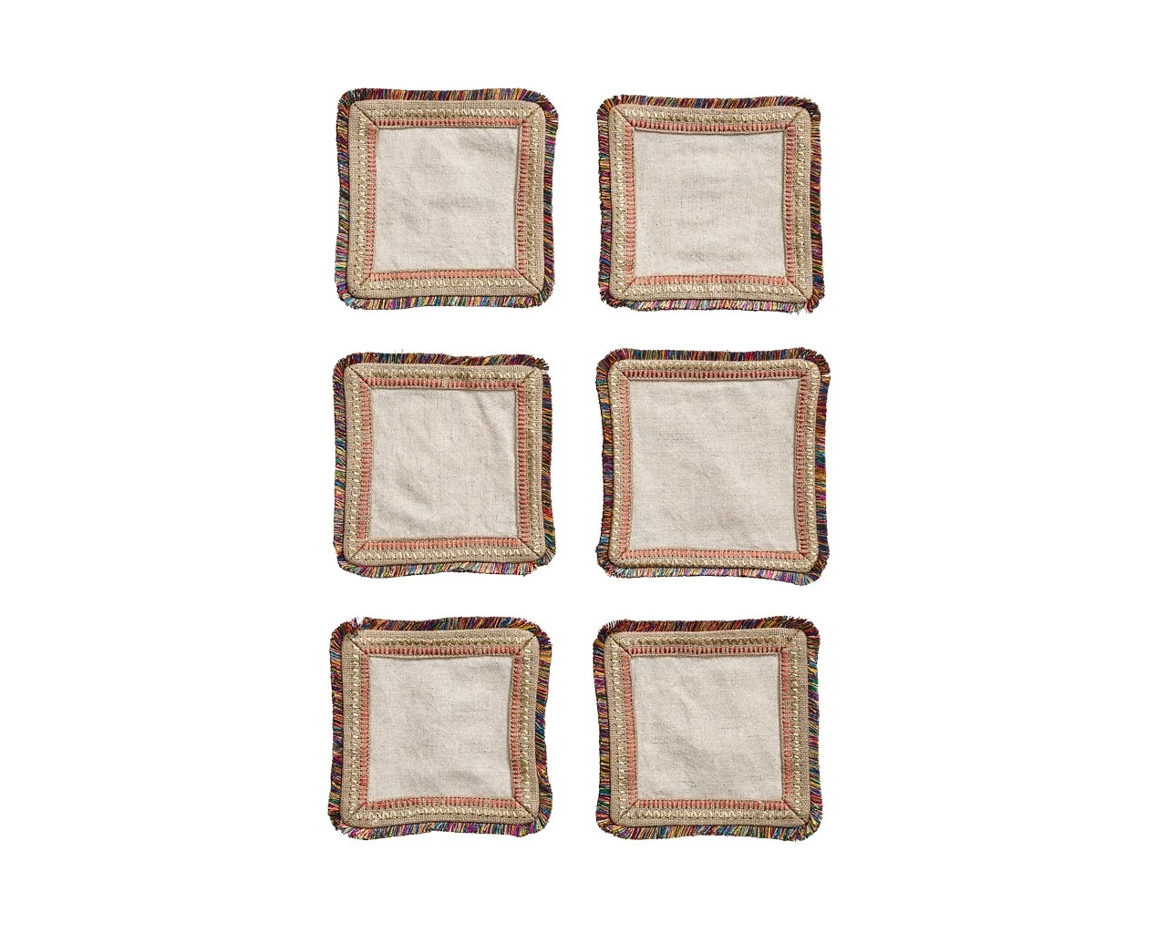 Kim Seybert Spectrum Linen Cocktail Napkins In Natural & Multi , Set Of 6 In A Gift Bag