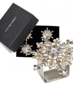 Kim Seybert Snowflake Napkin Rings In Silver & Gold, Set Of 4 In A Gift Box