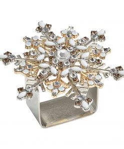Kim Seybert Snowflake Napkin Rings In Silver & Gold, Set Of 4 In A Gift Box