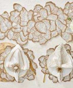 Kim Seybert Table Runners Botanica Table Runner In White, Gold, & Silver