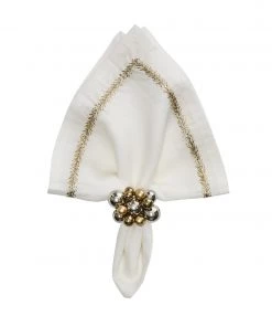 Kim Seybert Jardin Napkin In White, Gold & Silver, Set Of 4